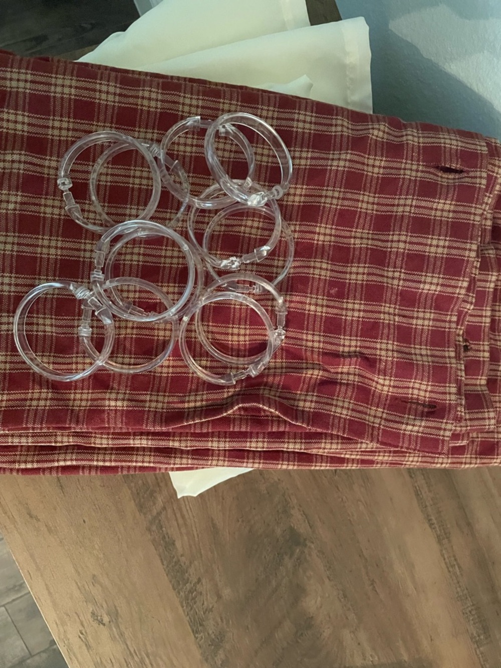 Red Plaid Shower Curtain with Clear Rings - Cozy Farmhouse Style